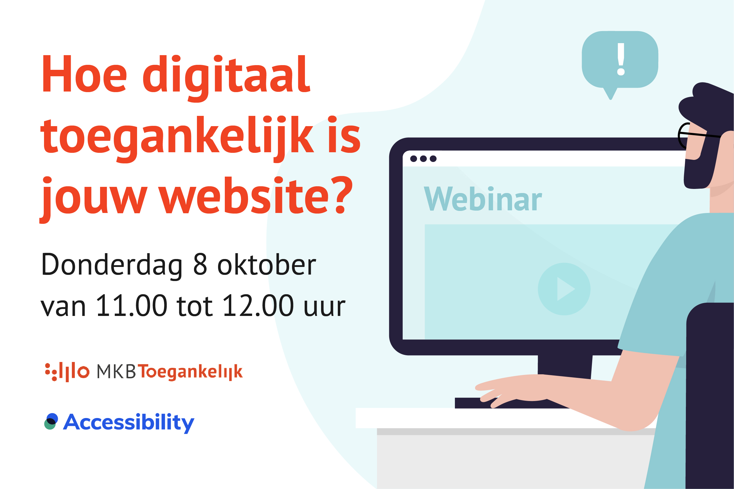 Visual van een man achter een computerscherm, aankondiging van het webinar