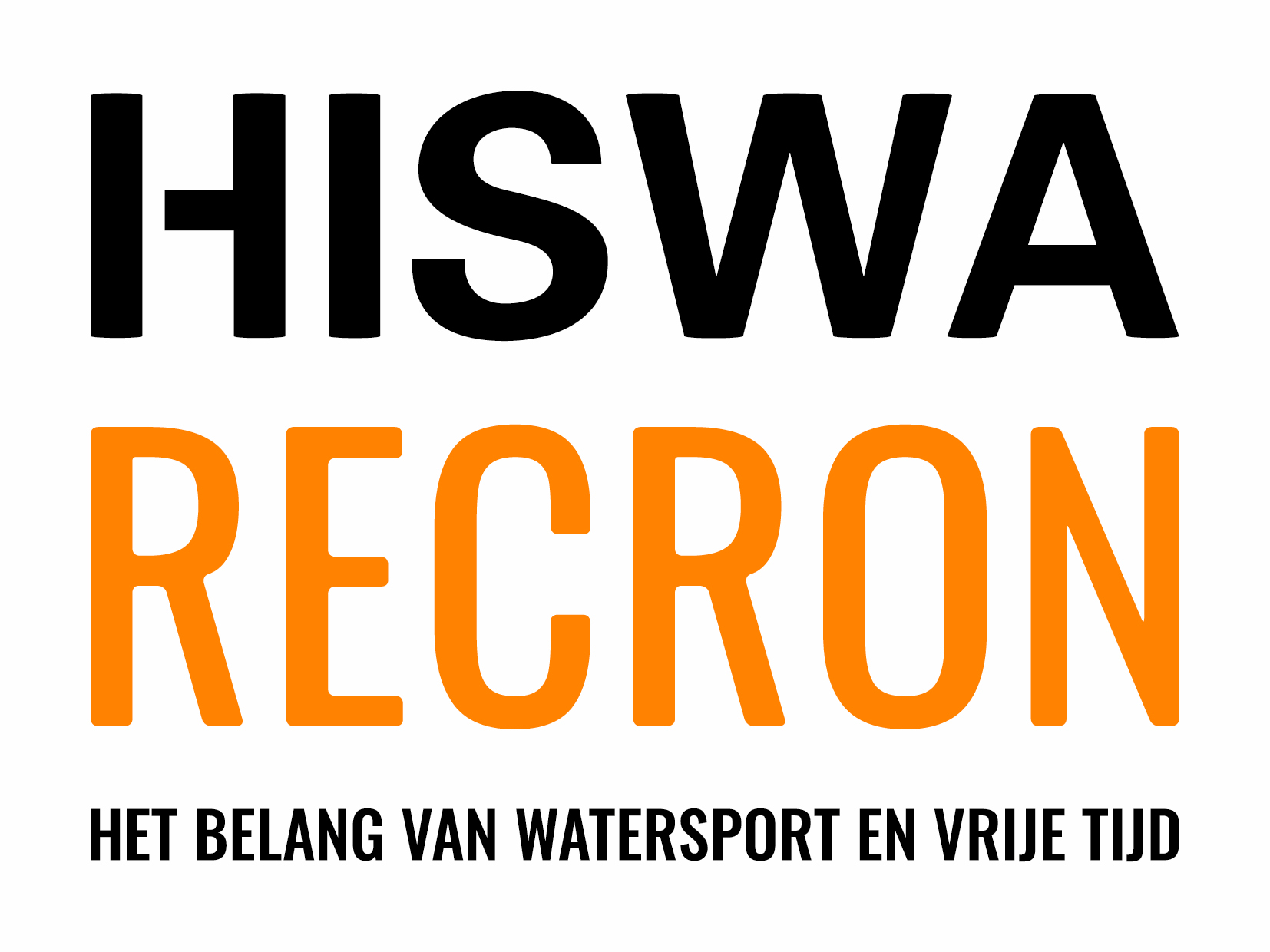 Logo van Hiswa Recron in zwart en oranje tekst