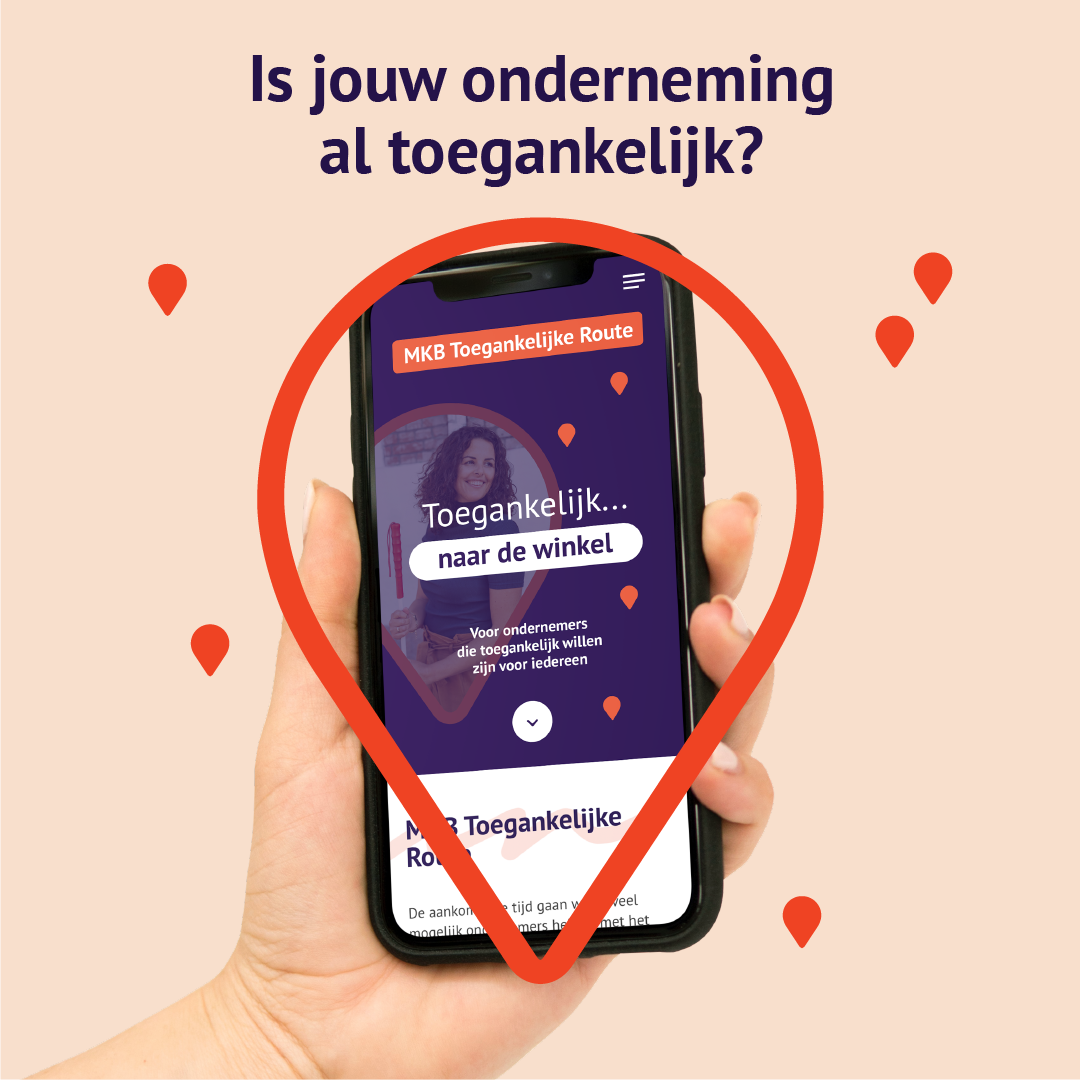 Afbeelding mobiele telefoon met daarin de aankondiging van de MKB Toegankelijke Route